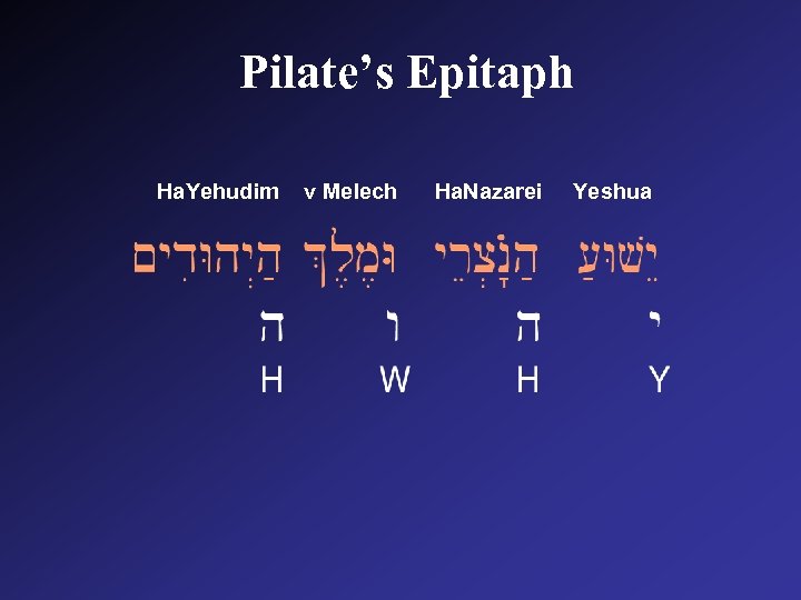 Pilate’s Epitaph Ha. Yehudim v Melech Ha. Nazarei Yeshua 