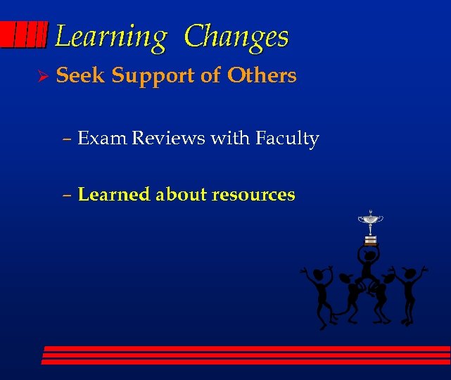 Learning Changes Ø Seek Support of Others – Exam Reviews with Faculty – Learned