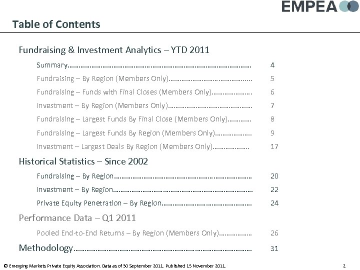 Table of Contents Fundraising & Investment Analytics – YTD 2011 Summary……………………………………………. 4 Fundraising –