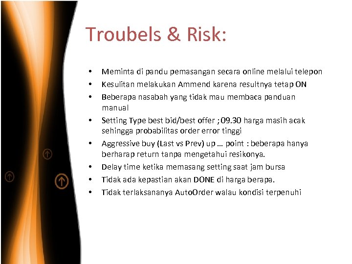 Troubels & Risk: • • Meminta di pandu pemasangan secara online melalui telepon Kesulitan