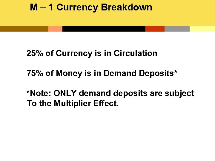 M – 1 Currency Breakdown 25% of Currency is in Circulation 75% of Money
