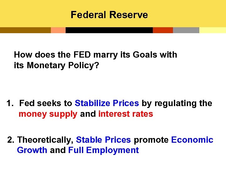 Federal Reserve How does the FED marry its Goals with its Monetary Policy? 1.