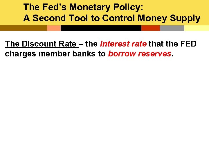 The Fed’s Monetary Policy: A Second Tool to Control Money Supply The Discount Rate