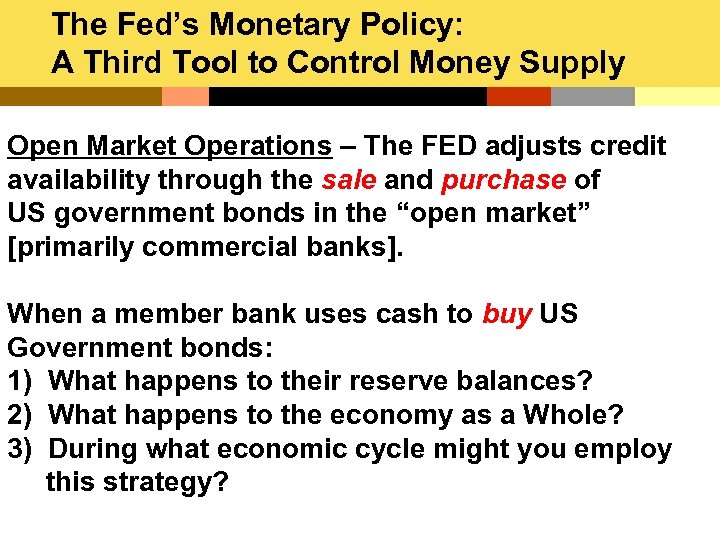The Fed’s Monetary Policy: A Third Tool to Control Money Supply Open Market Operations