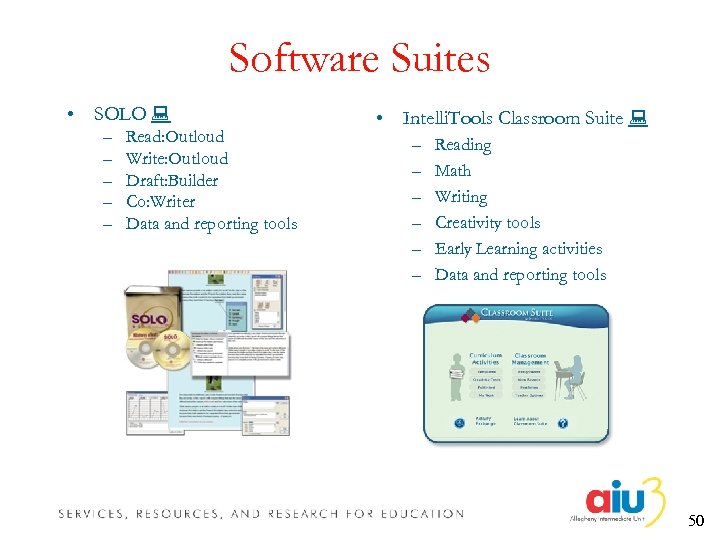 Software Suites • SOLO – – – Read: Outloud Write: Outloud Draft: Builder Co: