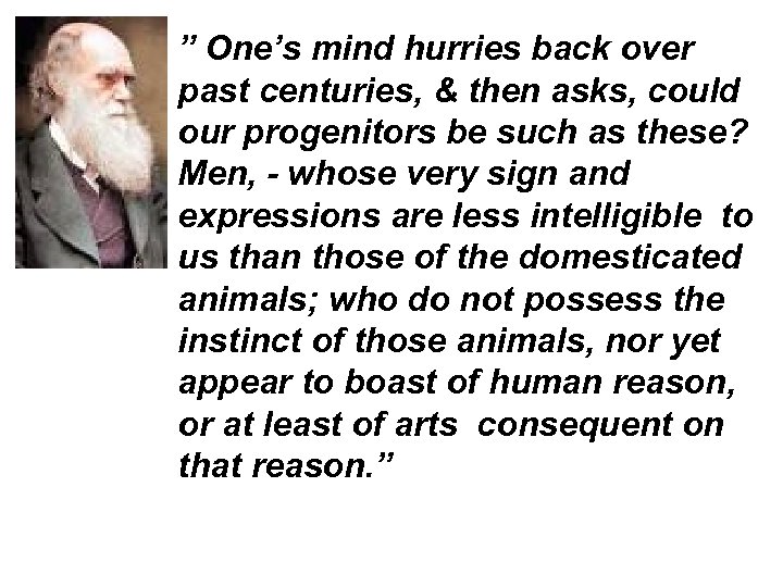 ” One’s mind hurries back over past centuries, & then asks, could our progenitors