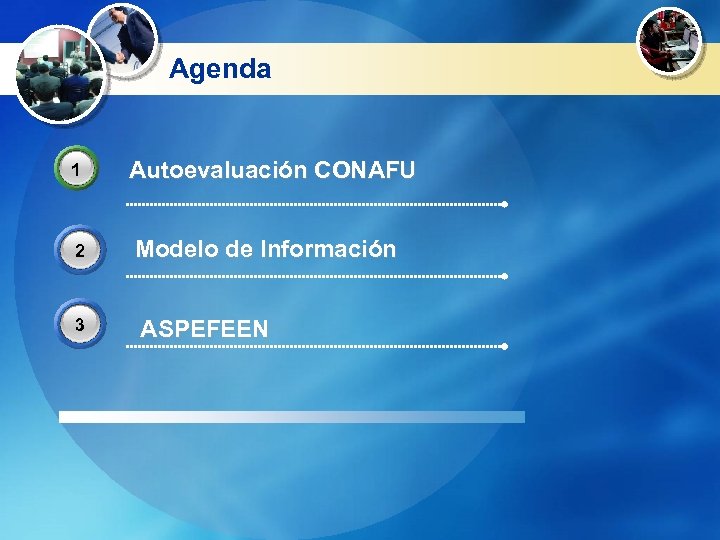 Agenda 1 2 3 Autoevaluación CONAFU Modelo de Información ASPEFEEN 