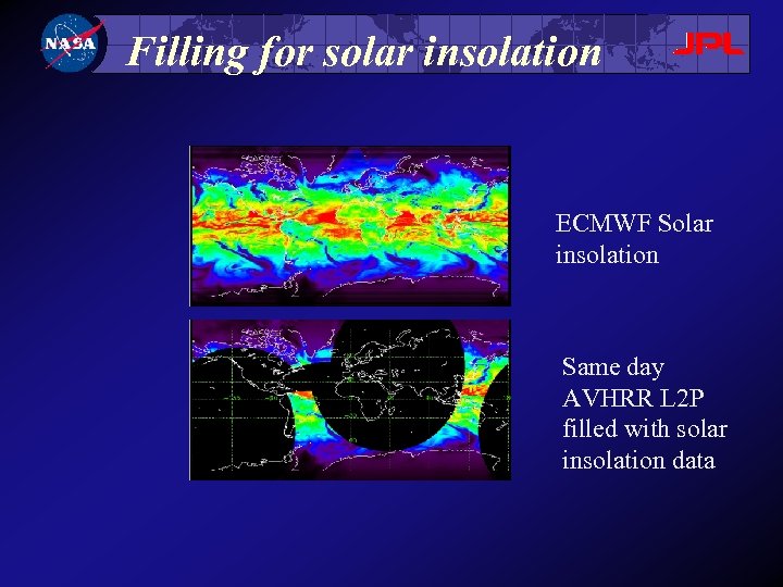 Filling for solar insolation ECMWF Solar insolation Same day AVHRR L 2 P filled