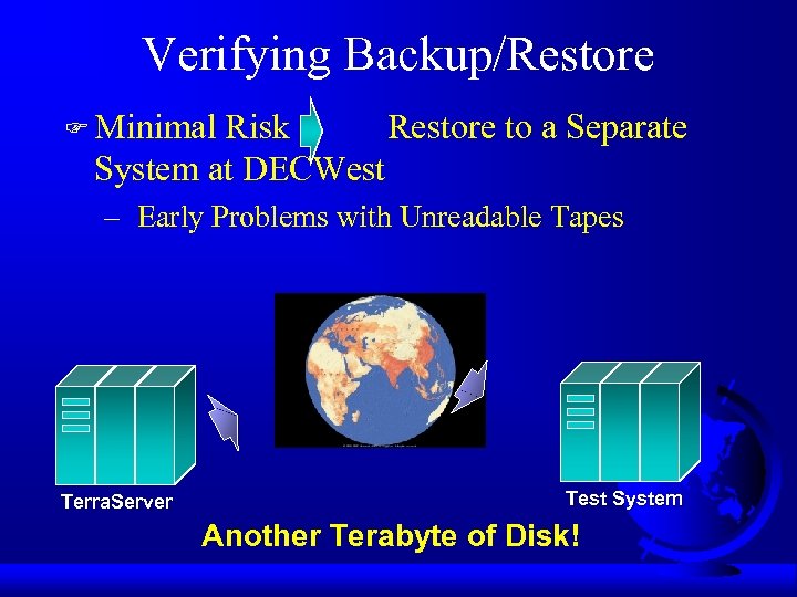 Verifying Backup/Restore F Minimal Risk Restore to a Separate System at DECWest – Early