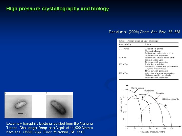 High pressure crystallography and biology Daniel et al. (2006) Chem. Soc. Rev. , 35,