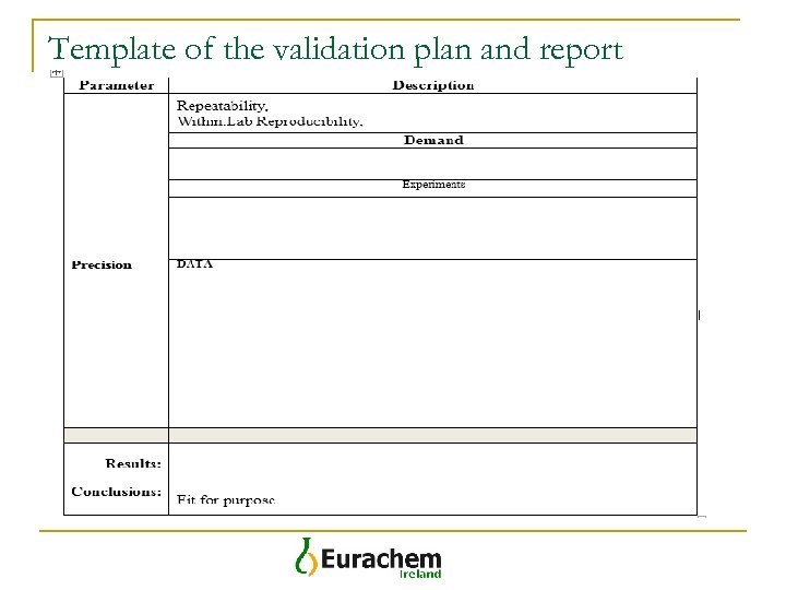 Template of the validation plan and report 