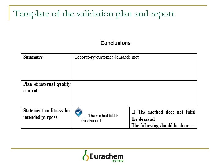 Template of the validation plan and report 