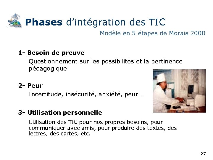 Phases d’intégration des TIC Modèle en 5 étapes de Morais 2000 1 - Besoin
