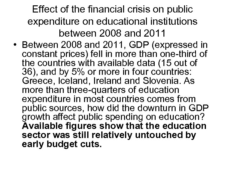 Effect of the financial crisis on public expenditure on educational institutions between 2008 and