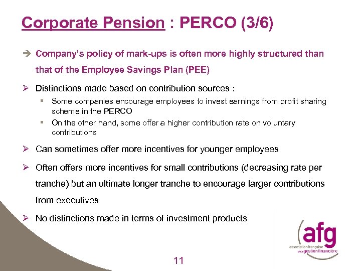 Corporate Pension : PERCO (3/6) Company’s policy of mark-ups is often more highly structured