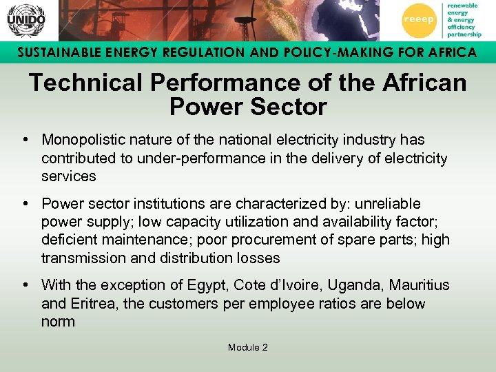 SUSTAINABLE ENERGY REGULATION AND POLICY-MAKING FOR AFRICA Technical Performance of the African Power Sector
