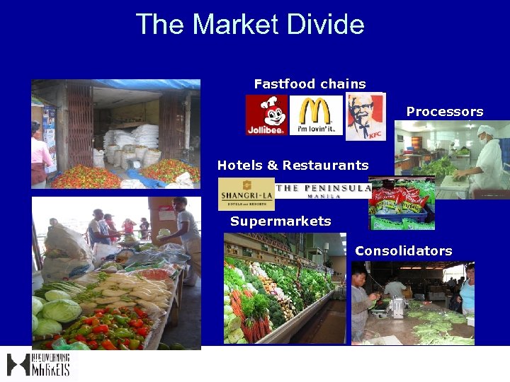 The Market Divide Fastfood chains Processors Hotels & Restaurants Supermarkets Consolidators Traditional Market -