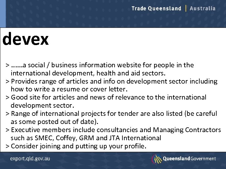 devex >. . . a social / business information website for people in the