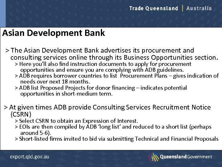 Asian Development Bank > The Asian Development Bank advertises its procurement and consulting services
