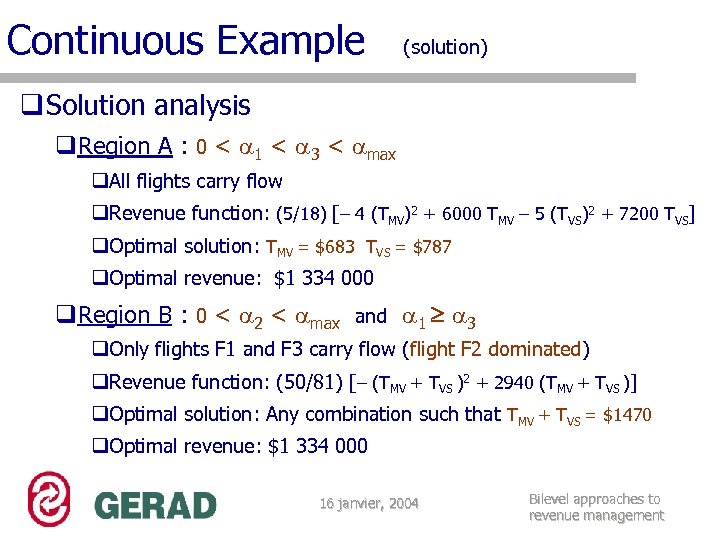 Continuous Example (solution) q Solution analysis q. Region A : 0 < 1 <