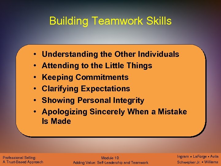 Building Teamwork Skills • • • Understanding the Other Individuals Attending to the Little