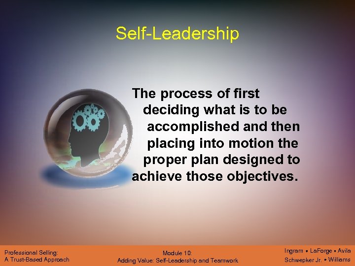 Self-Leadership The process of first deciding what is to be accomplished and then placing