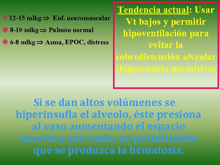  12 -15 mlkg Enf. neuromuscular 8 -10 mlkg Pulmón normal 6 -8 mlkg