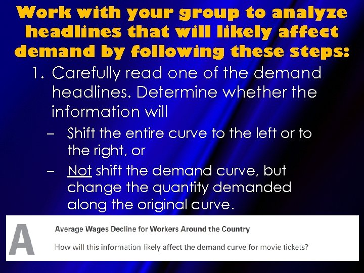 Work with your group to analyze headlines that will likely affect demand by following