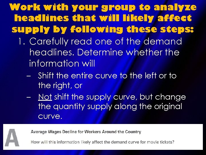 Work with your group to analyze headlines that will likely affect supply by following