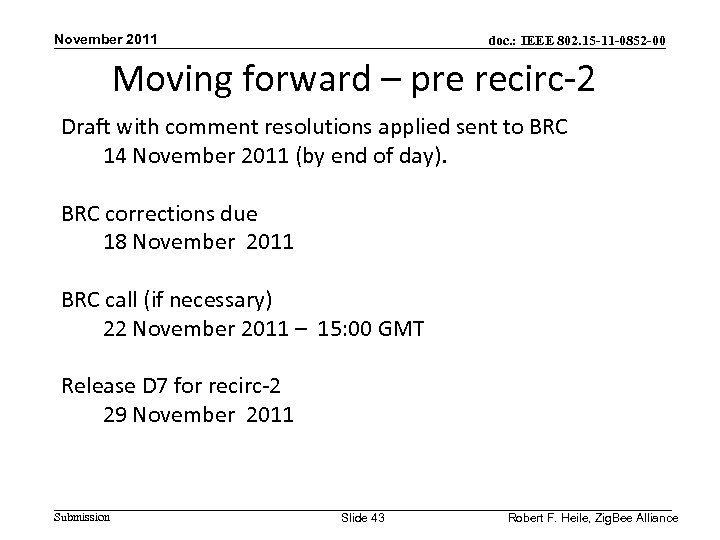 November 2011 doc. : IEEE 802. 15 -11 -0852 -00 Moving forward – pre