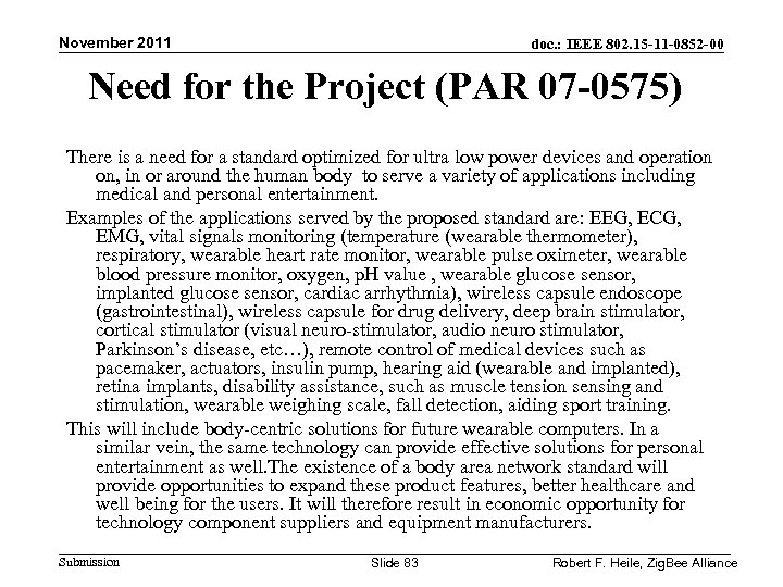 November 2011 doc. : IEEE 802. 15 -11 -0852 -00 Need for the Project