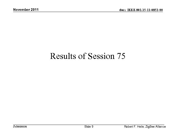 November 2011 doc. : IEEE 802. 15 -11 -0852 -00 Results of Session 75