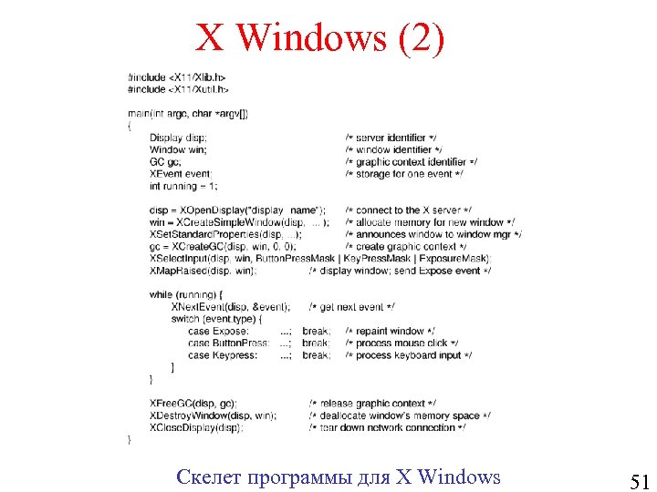 X Windows (2) Скелет программы для X Windows 51 