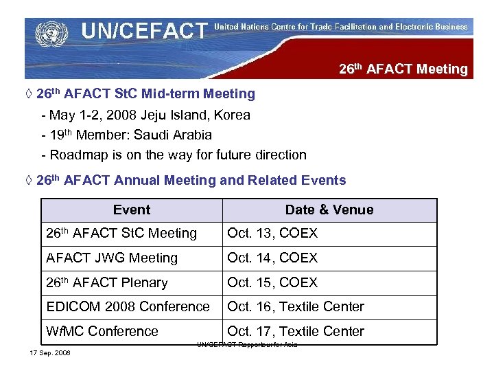 26 th AFACT Meeting ◊ 26 th AFACT St. C Mid-term Meeting - May