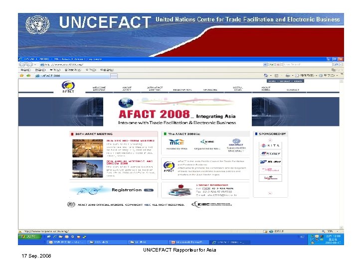 UN/CEFACT Rapporteur for Asia 17 Sep. 2008 