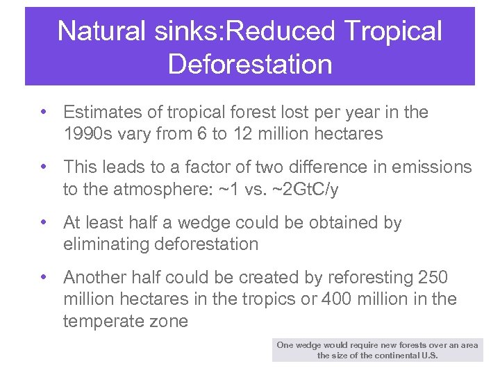 Natural sinks: Reduced Tropical Deforestation • Estimates of tropical forest lost per year in