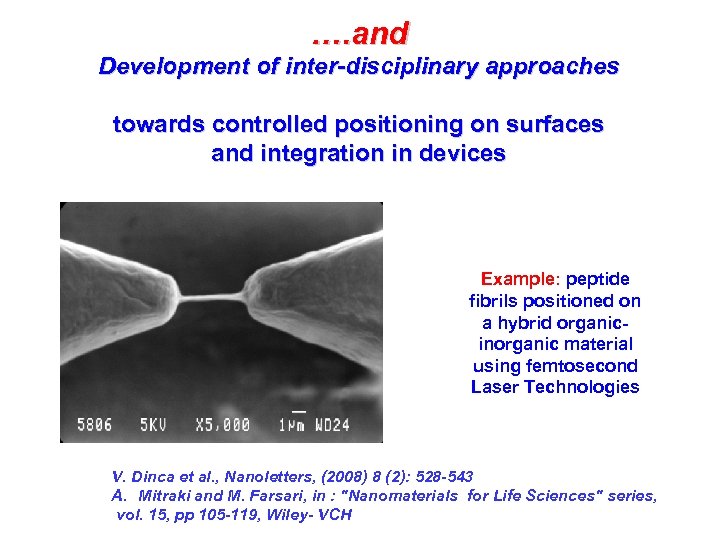 …. and Development of inter-disciplinary approaches towards controlled positioning on surfaces and integration in