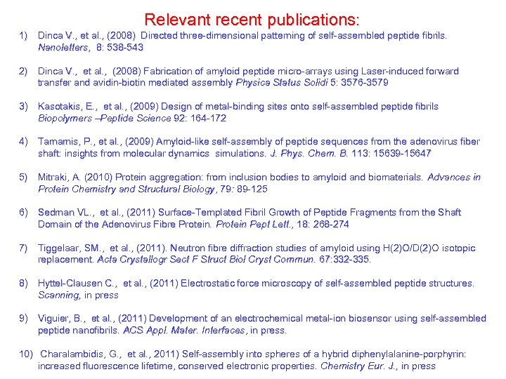 Relevant recent publications: 1) Dinca V. , et al. , (2008) Directed three-dimensional patterning