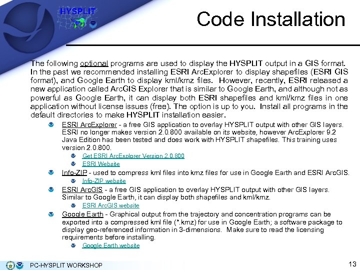 Code Installation The following optional programs are used to display the HYSPLIT output in