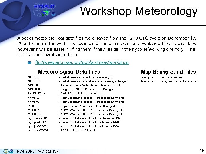 Workshop Meteorology A set of meteorological data files were saved from the 1200 UTC