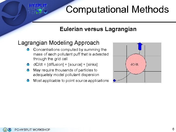 Computational Methods Eulerian versus Lagrangian Modeling Approach Concentrations computed by summing the mass of