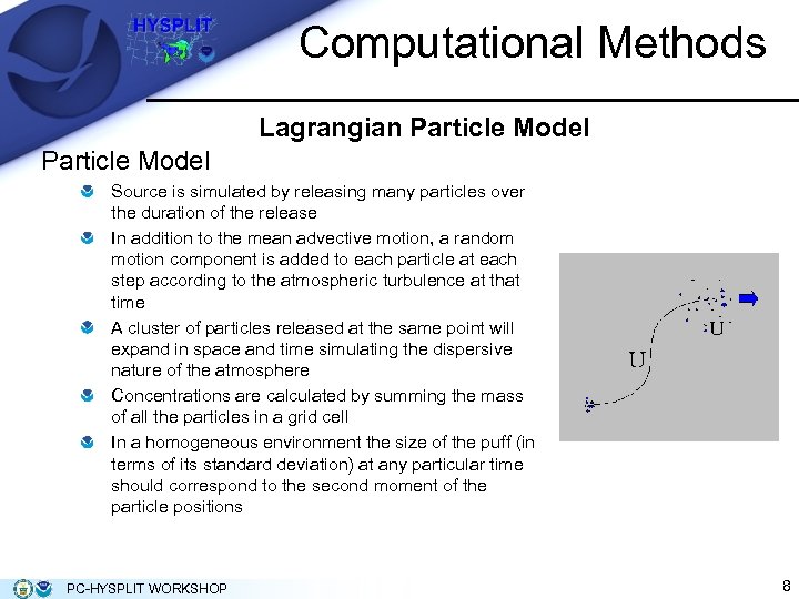 Computational Methods Lagrangian Particle Model Source is simulated by releasing many particles over the