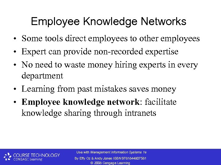 Employee Knowledge Networks • Some tools direct employees to other employees • Expert can