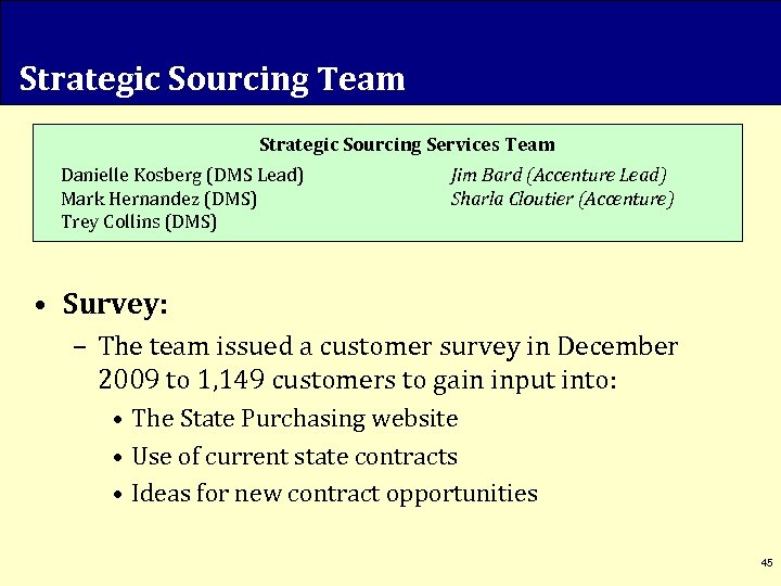 Strategic Sourcing Team Strategic Sourcing Services Team Danielle Kosberg (DMS Lead) Mark Hernandez (DMS)