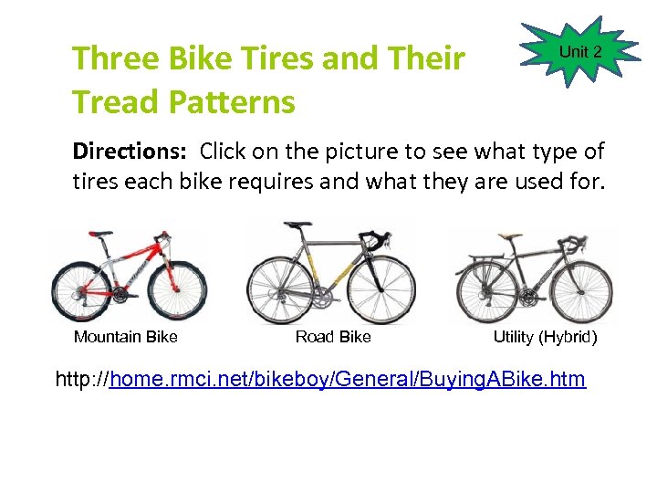 Three Bike Tires and Their Tread Patterns Unit 2 Directions: Click on the picture