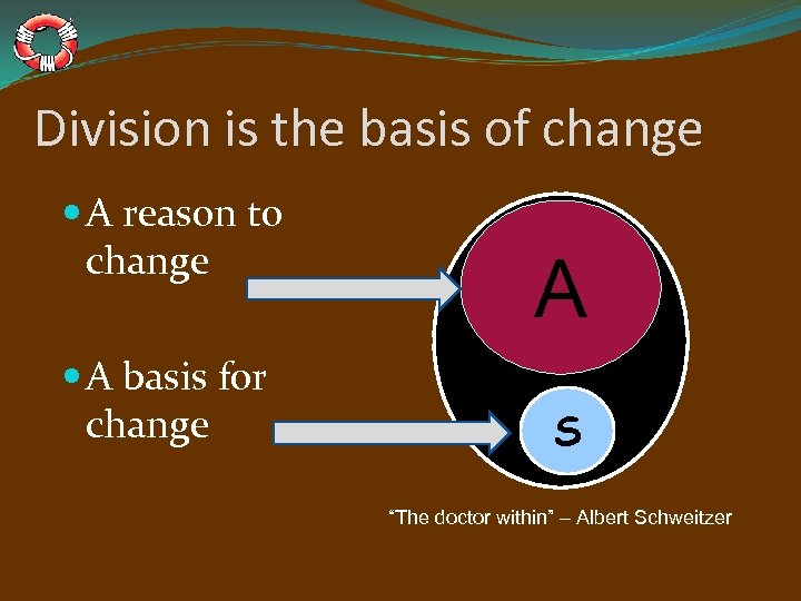 Division is the basis of change A reason to change A basis for change