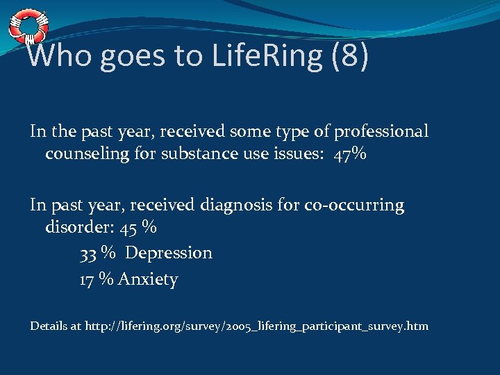 Who goes to Life. Ring (8) In the past year, received some type of