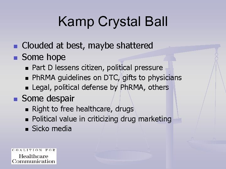 Kamp Crystal Ball n n Clouded at best, maybe shattered Some hope n n
