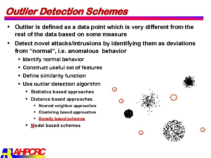 Outlier Detection Schemes Outlier is defined as a data point which is very different