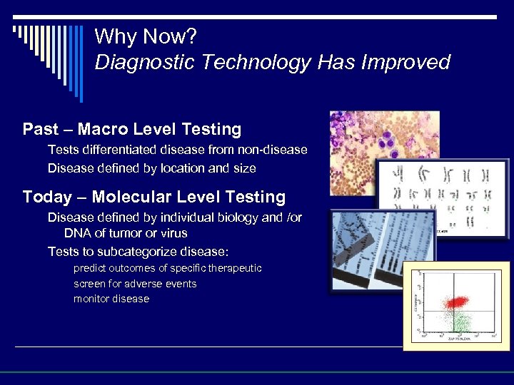 Why Now? Diagnostic Technology Has Improved Past – Macro Level Testing Tests differentiated disease